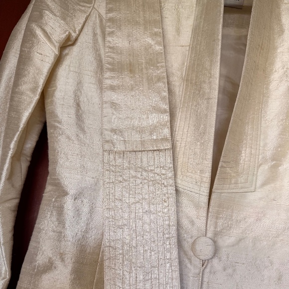 Cream Raw Silk mid Length Jacket - Picture 2 of 5